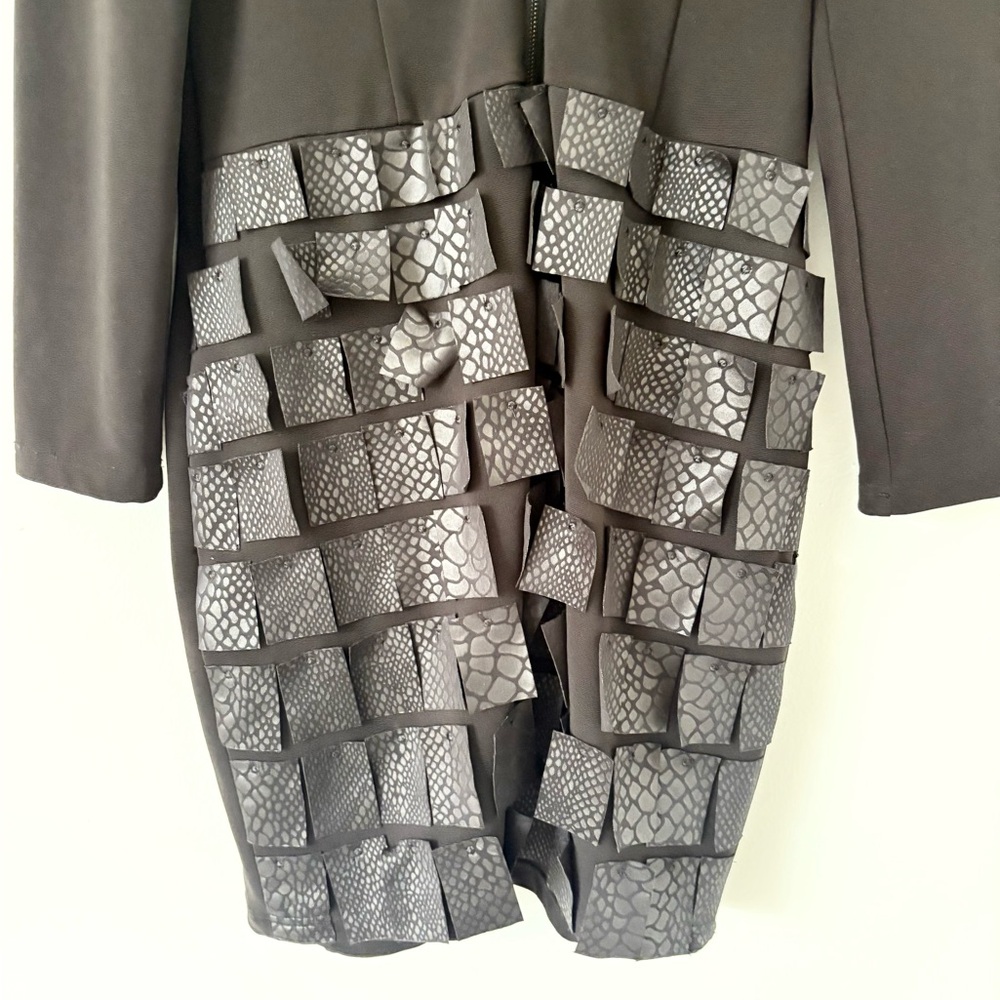 Samuel Dong Black Goth Textured Zip Up Oversized Collared Dress Jacket Medium - Picture 4 of 7